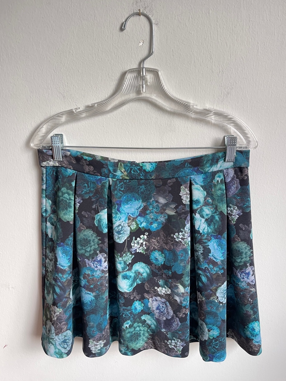Whimsigoth Express Dark Teal Floral Pleated Skater Mini Skirt - Fairycore